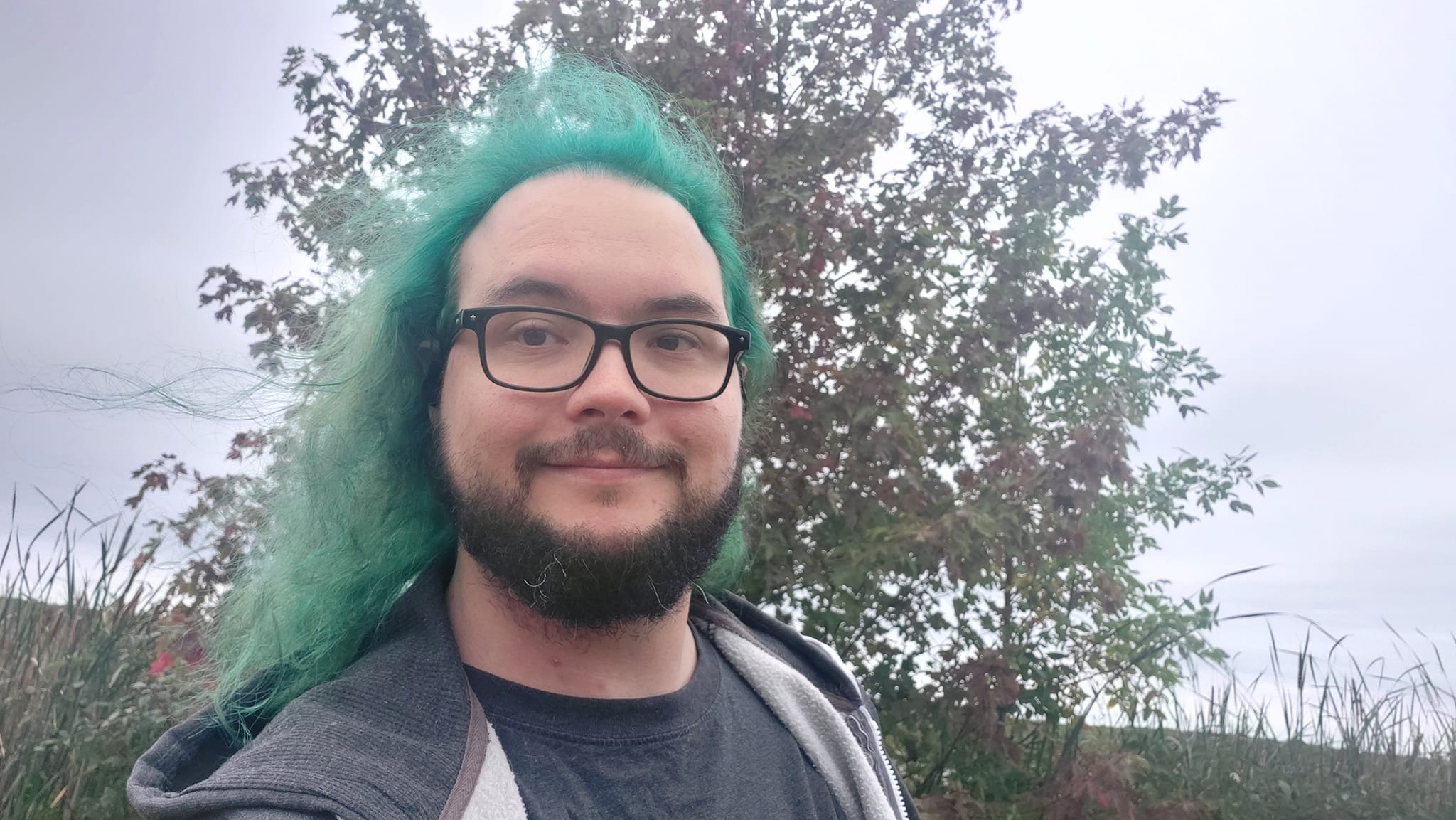 A man with green hair is visiting a freshwater marsh, photo 15